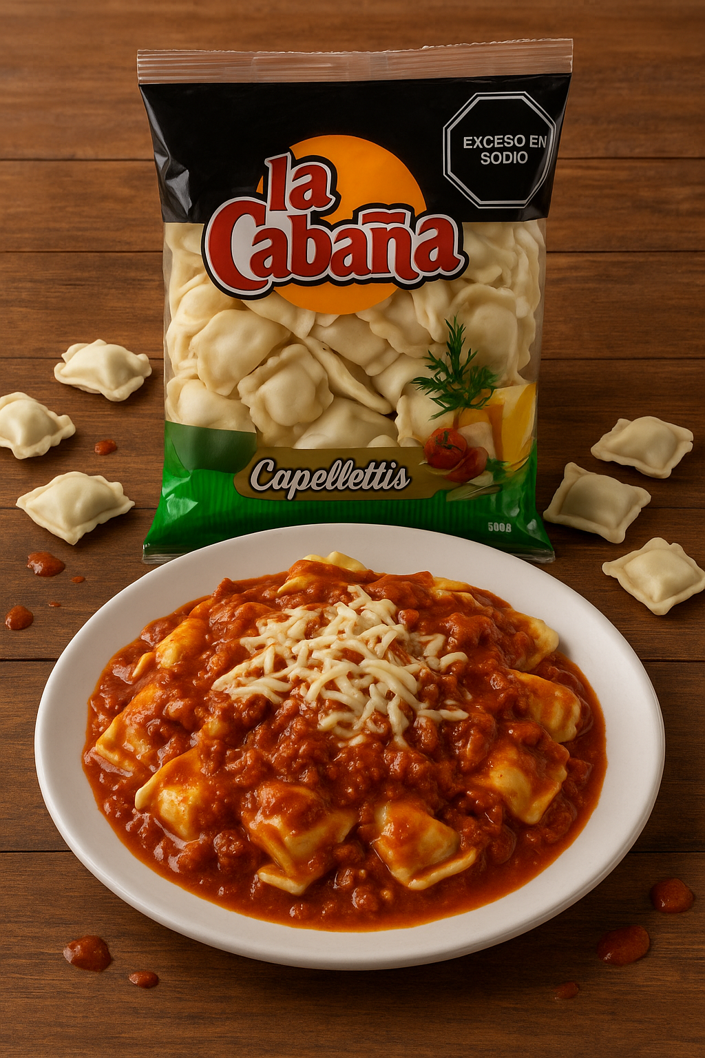 Capellettis de carne y verduras