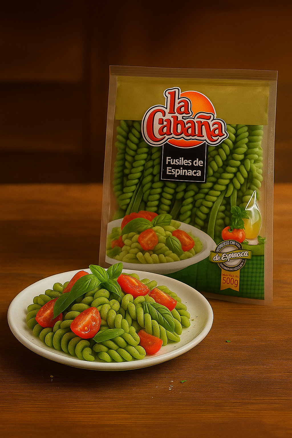 Fusiles con espinaca